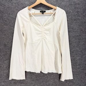 Jessica Simpson Blouse Women S Small Beige Long Sleeve Square Neck Cotton Casual